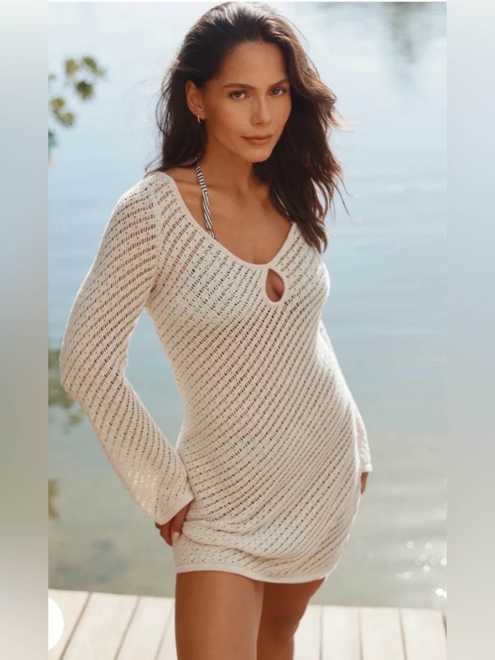 knix cotton knit dress, Open-Knit Long Sleeve V-Neck beach Dress size XS